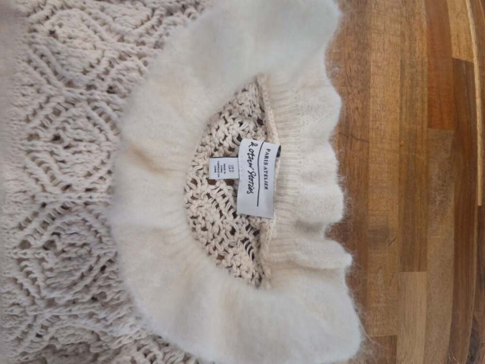 & Other Stories Off-White Mohair Blend Lace Knit Puff Sleeve Sweater